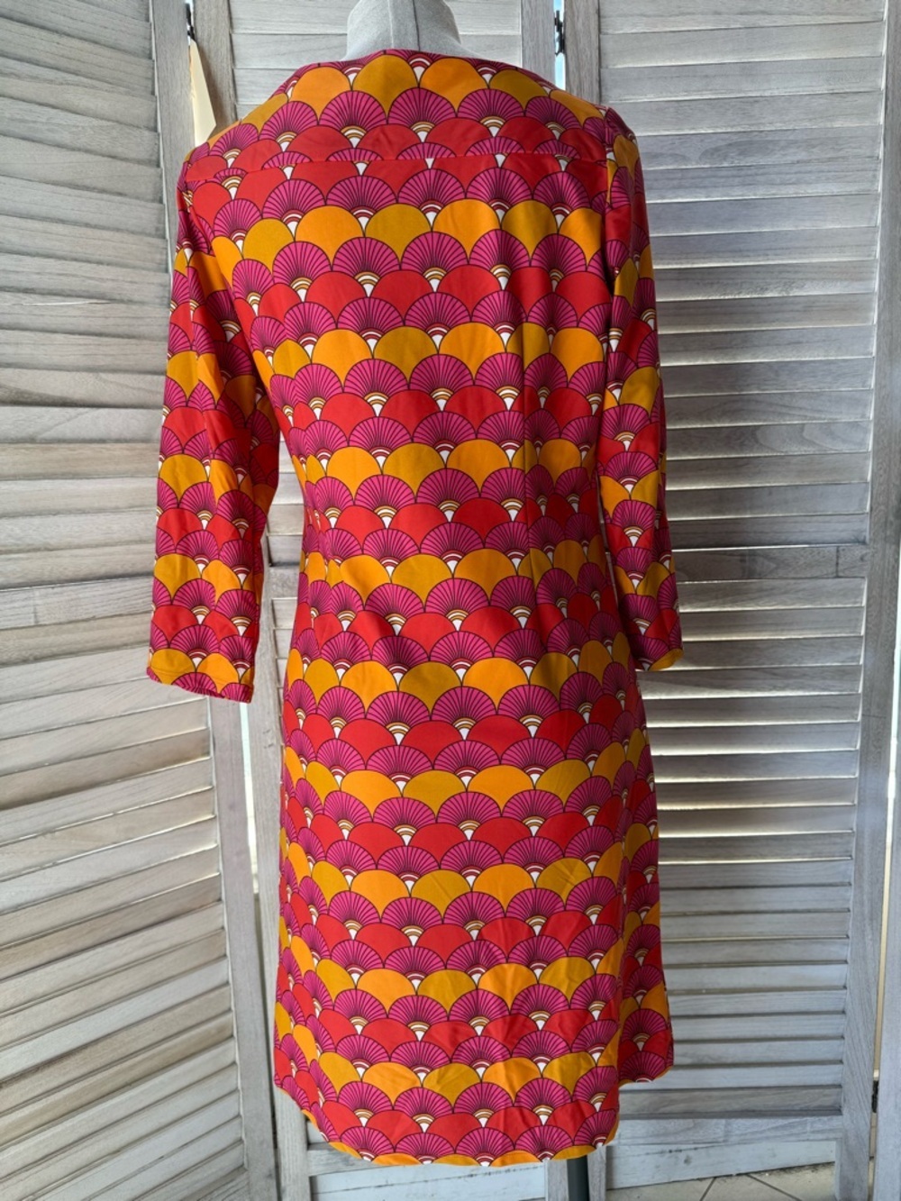 Jude Connally Shannon Dress Jude Cloth 3/4 Sleeve Pink Orange Fan Print Medium - Picture 3 of 5